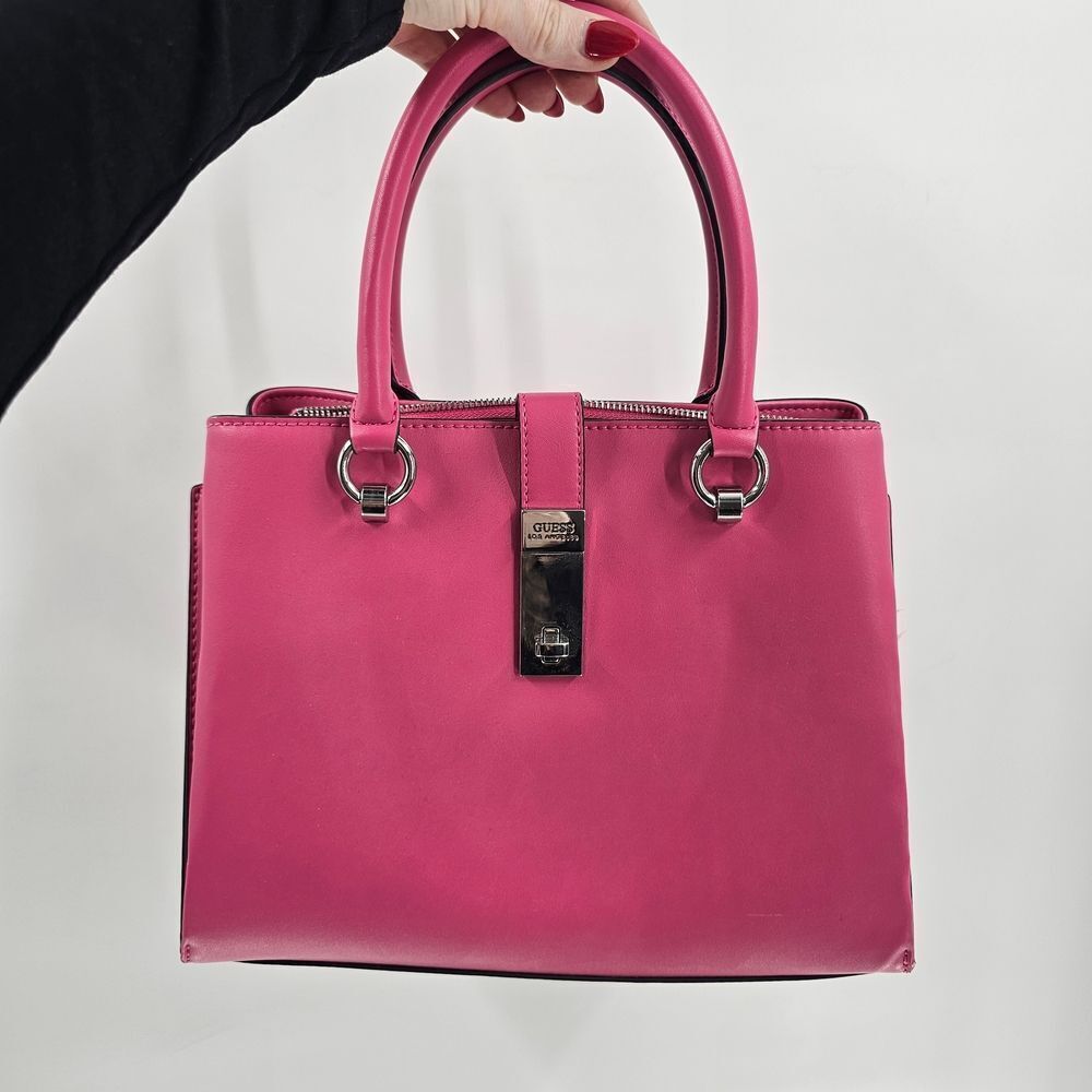 Guess Pink Handbag Tote Hot Logo Barbie Sachel Large Bag